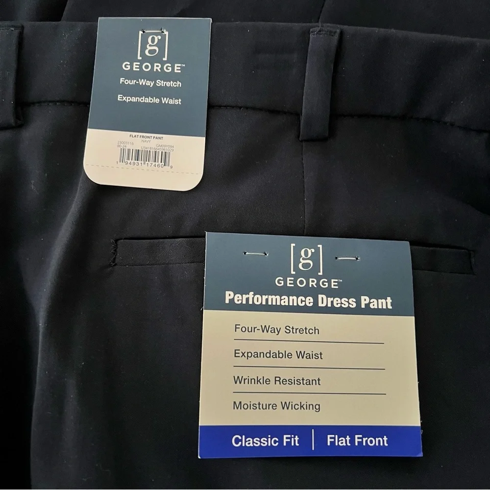 George Men’s Flat Front Navy Dress Pant NWT -size 42 x 30